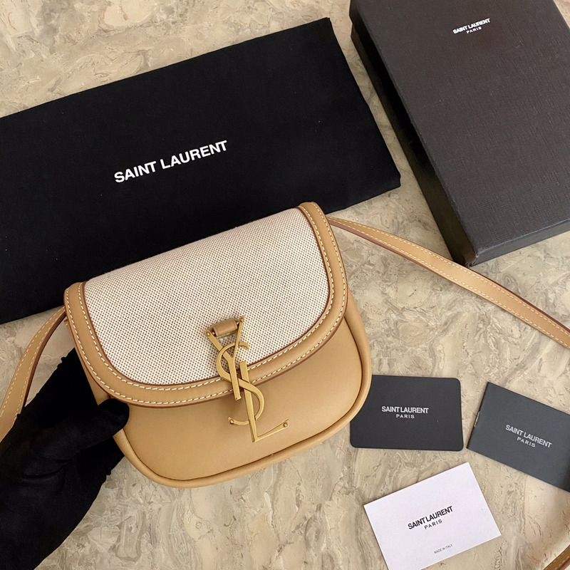 Saint Laurent Canvas Paneled Kaia Saddle Bag Brown