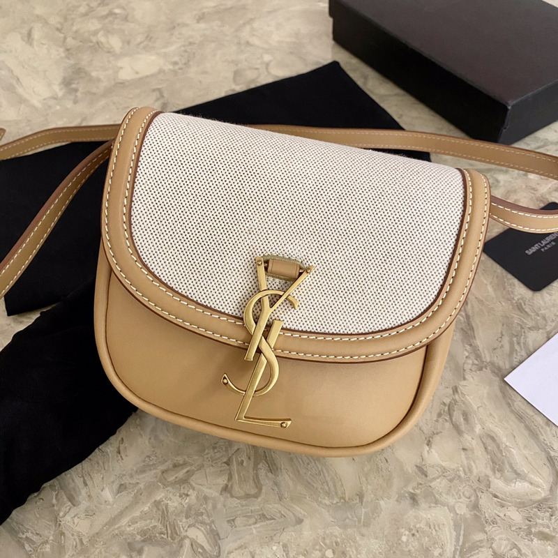 Saint Laurent Canvas Paneled Kaia Saddle Bag Brown