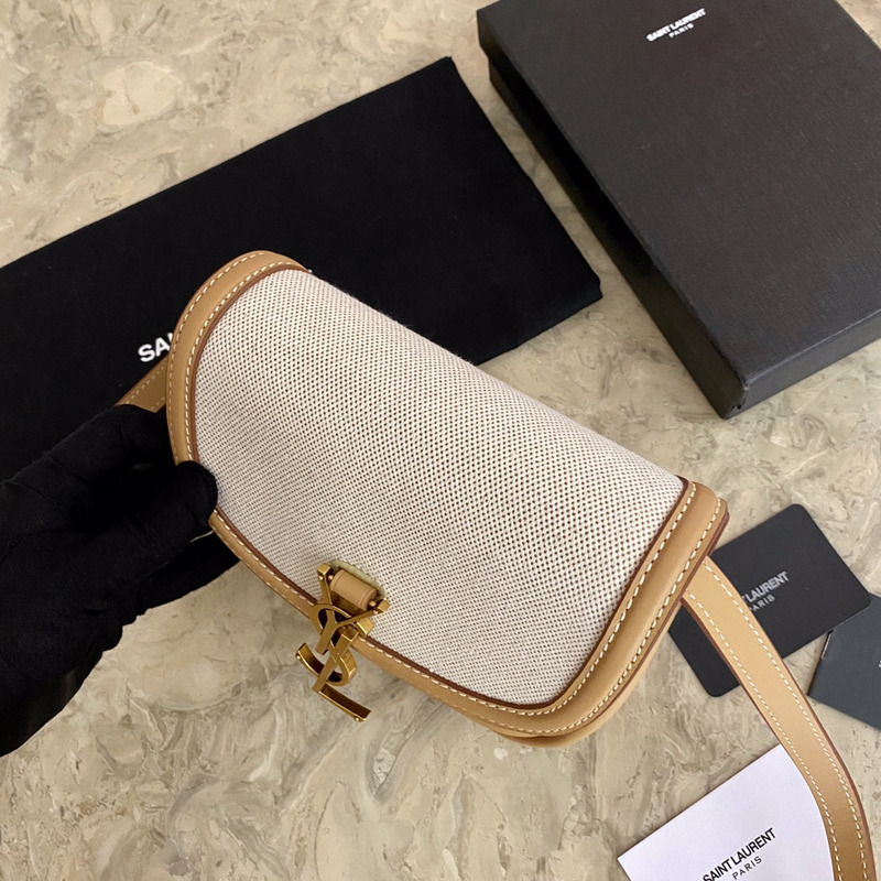 Saint Laurent Canvas Paneled Kaia Saddle Bag Brown