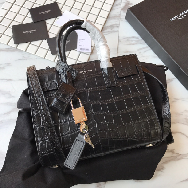 Saint Laurent Baby Classic Sac De Jour In Crocodile Embossed Leather Black