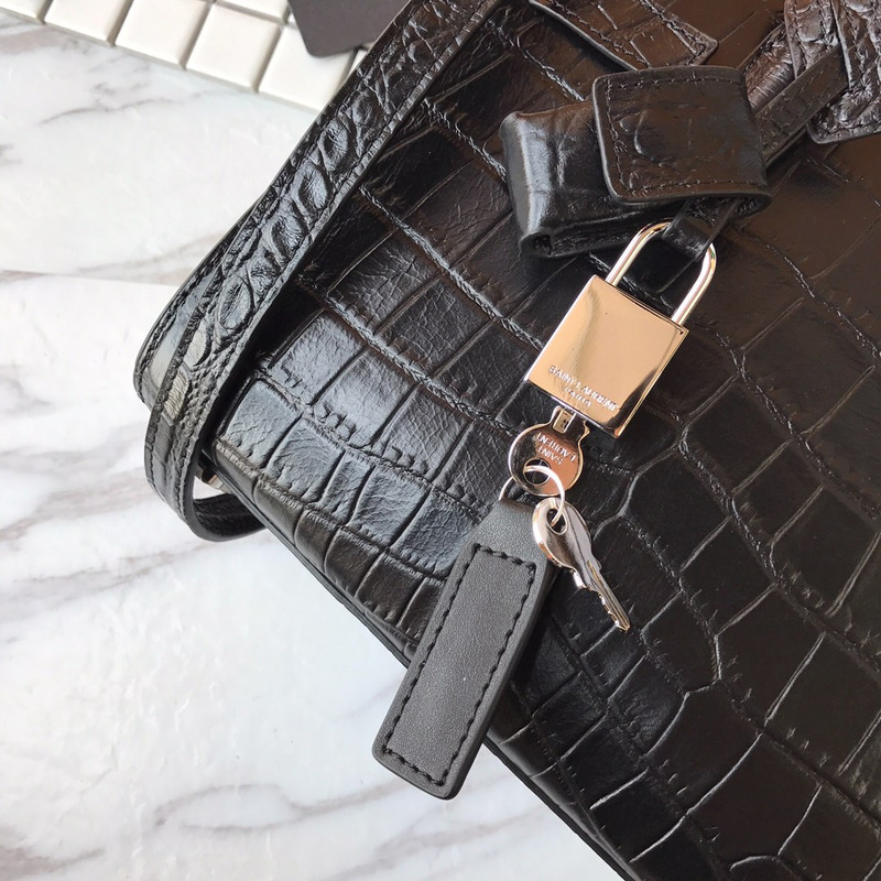 Saint Laurent Baby Classic Sac De Jour In Crocodile Embossed Leather Black