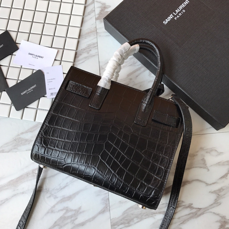 Saint Laurent Baby Classic Sac De Jour In Crocodile Embossed Leather Black