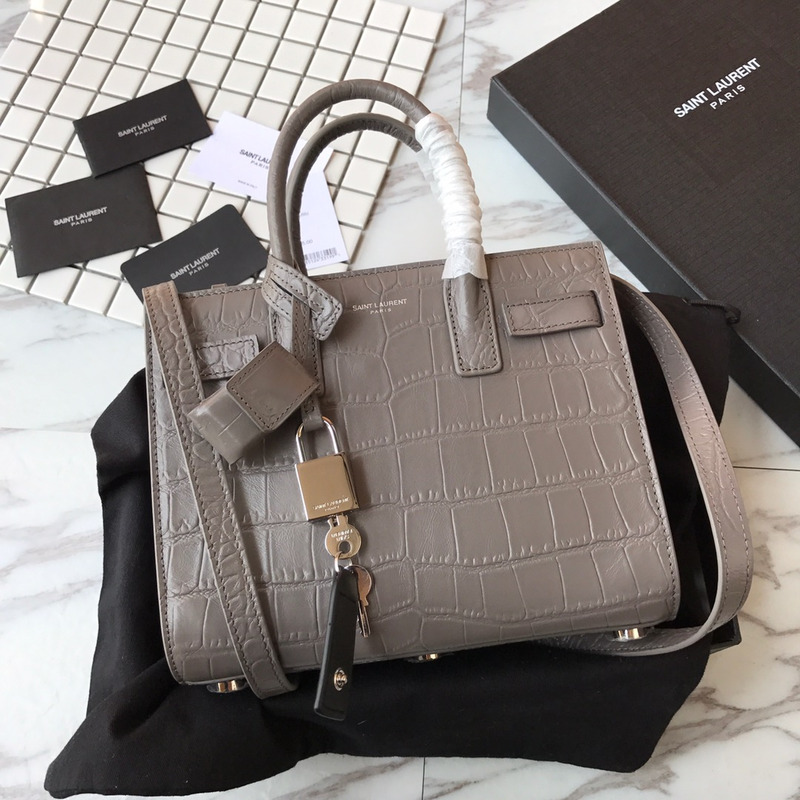 Saint Laurent Baby Classic Sac De Jour In Crocodile Embossed Leather Grey