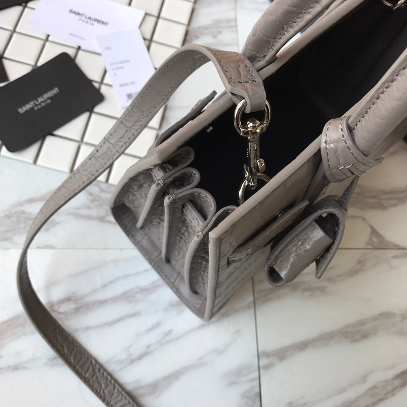 Saint Laurent Baby Classic Sac De Jour In Crocodile Embossed Leather Grey