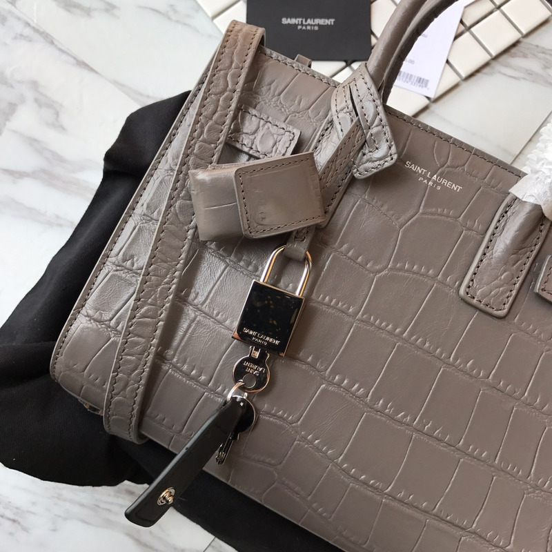 Saint Laurent Baby Classic Sac De Jour In Crocodile Embossed Leather Grey