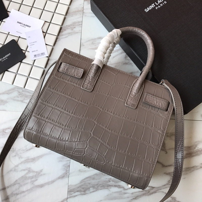 Saint Laurent Baby Classic Sac De Jour In Crocodile Embossed Leather Grey