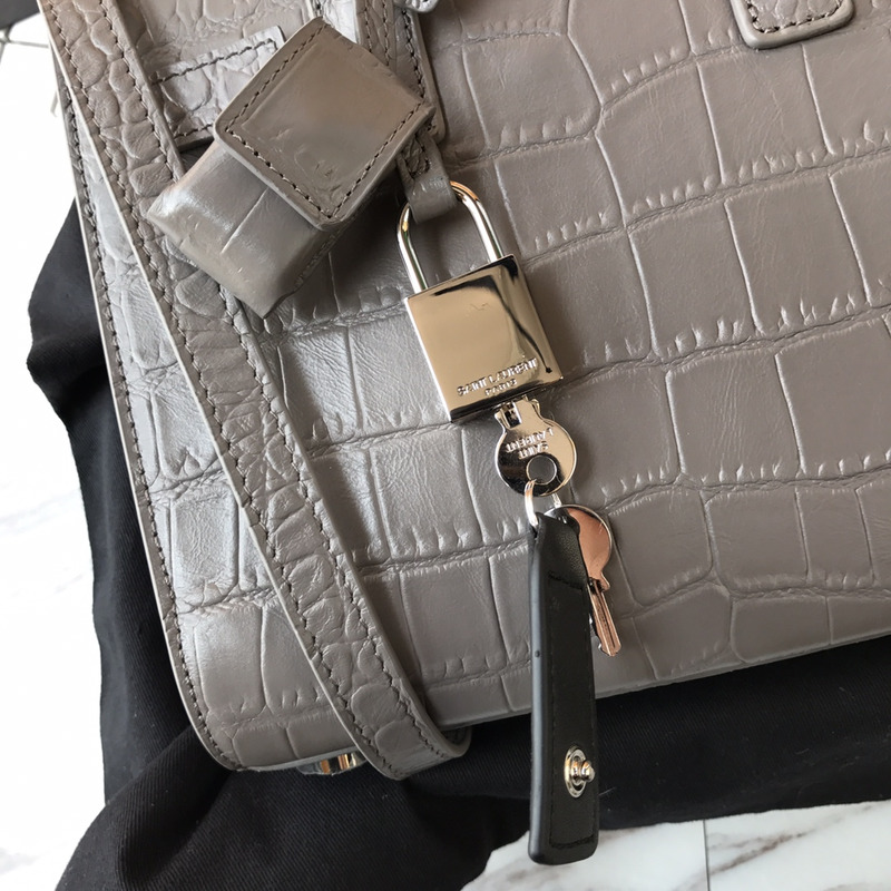 Saint Laurent Baby Classic Sac De Jour In Crocodile Embossed Leather Grey