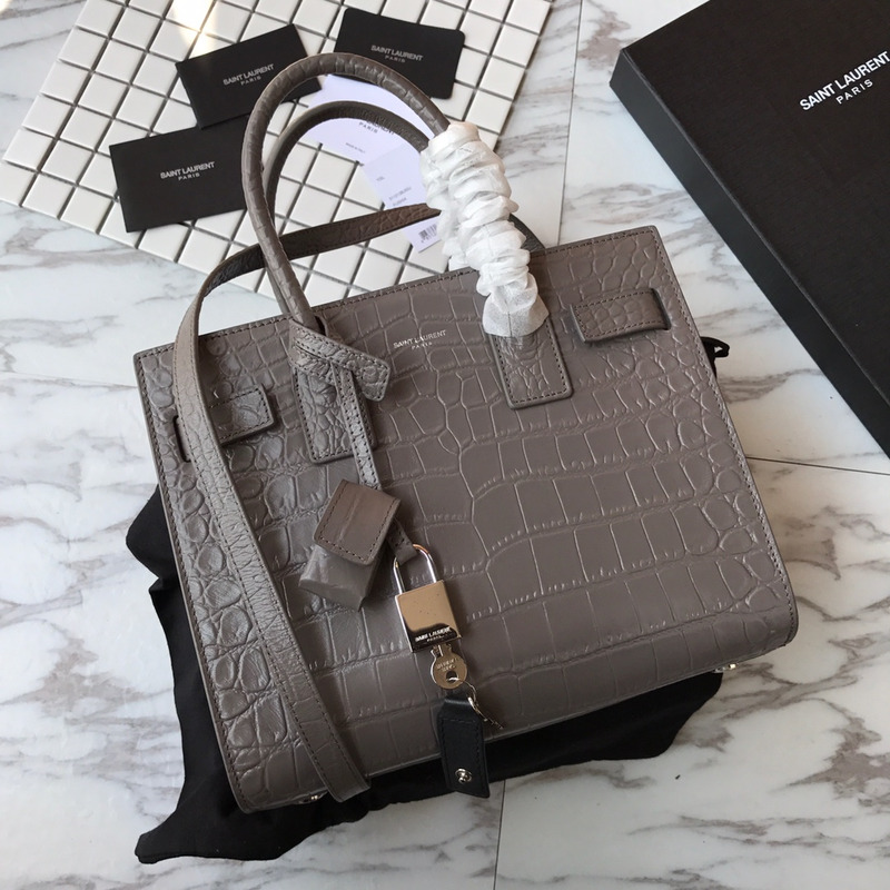 Saint Laurent New Sac de jour Large Crocodile Organ Bag Collection Tote Gray