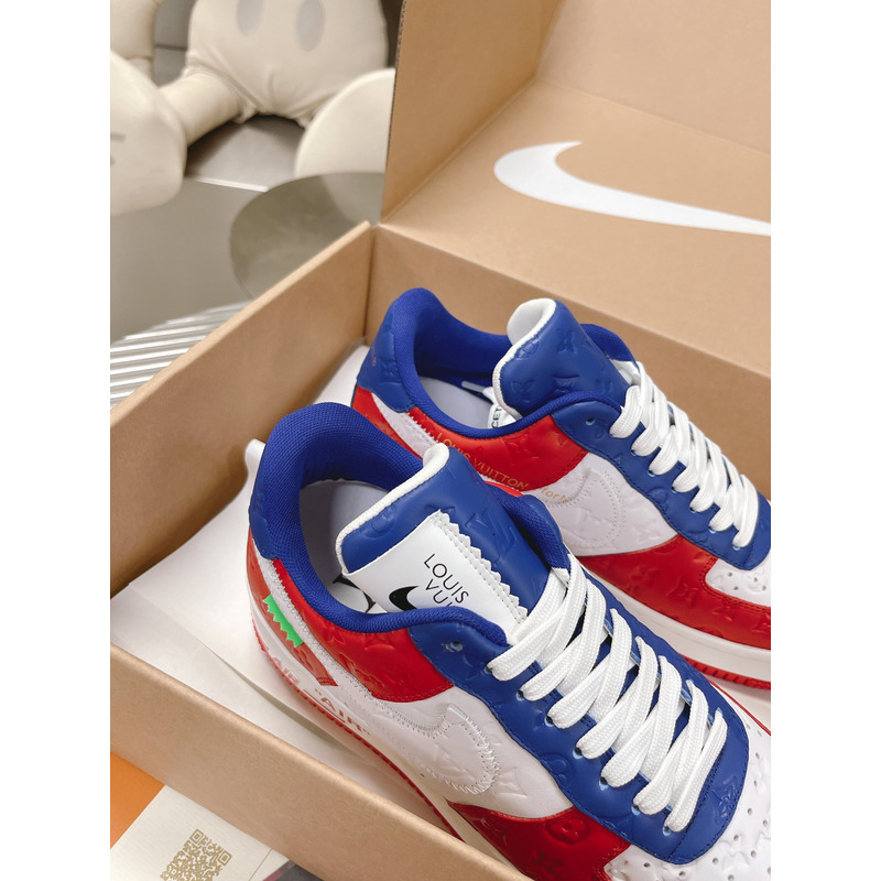 l**is V*t*n x off-white x nike air force 1 low red and blue