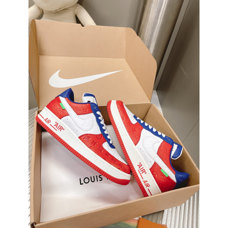 l**is V*t*n x off-white x nike air force 1 low red and blue