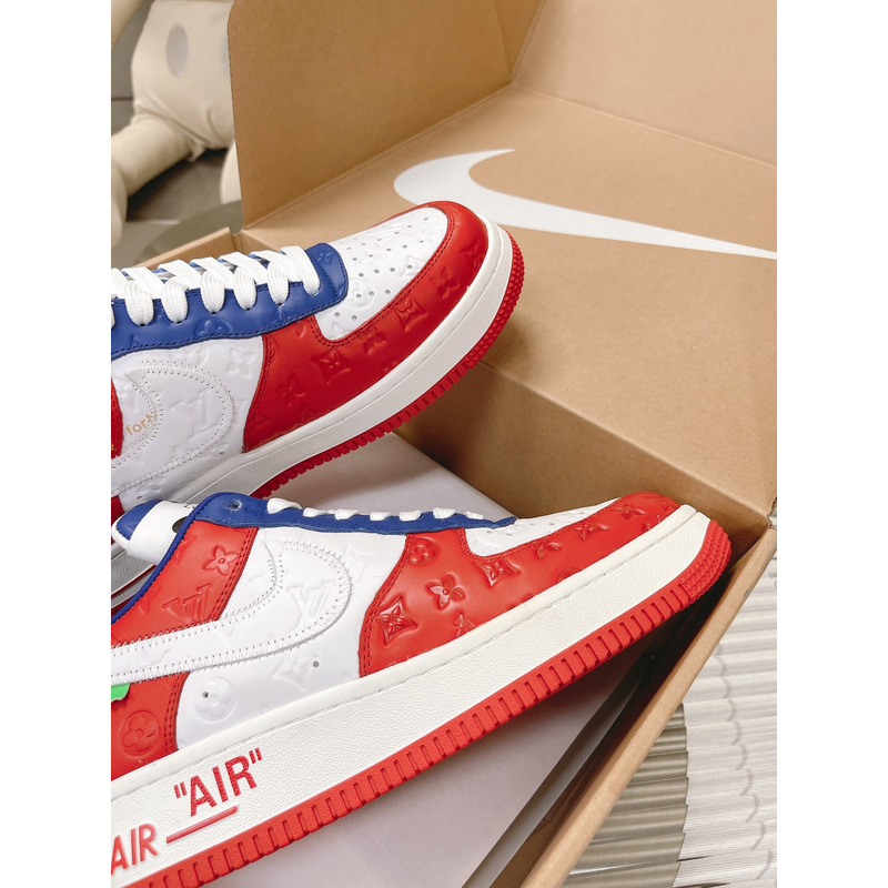 l**is V*t*n x off-white x nike air force 1 low red and blue