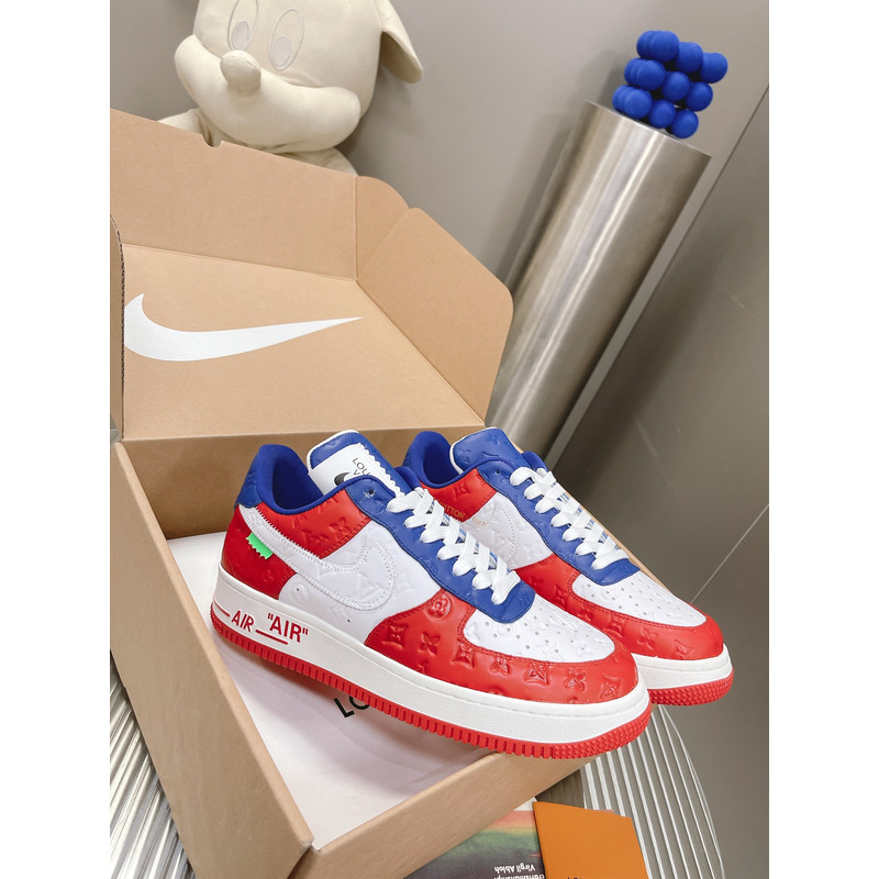 l**is V*t*n x off-white x nike air force 1 low red and blue