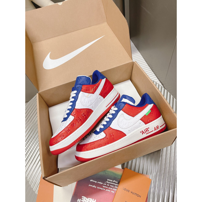 l**is V*t*n x off-white x nike air force 1 low red and blue