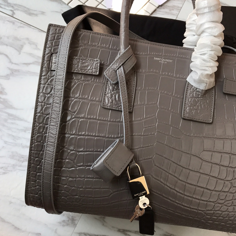 Saint Laurent Croc-Embossed Baby Sac De Jour Grey