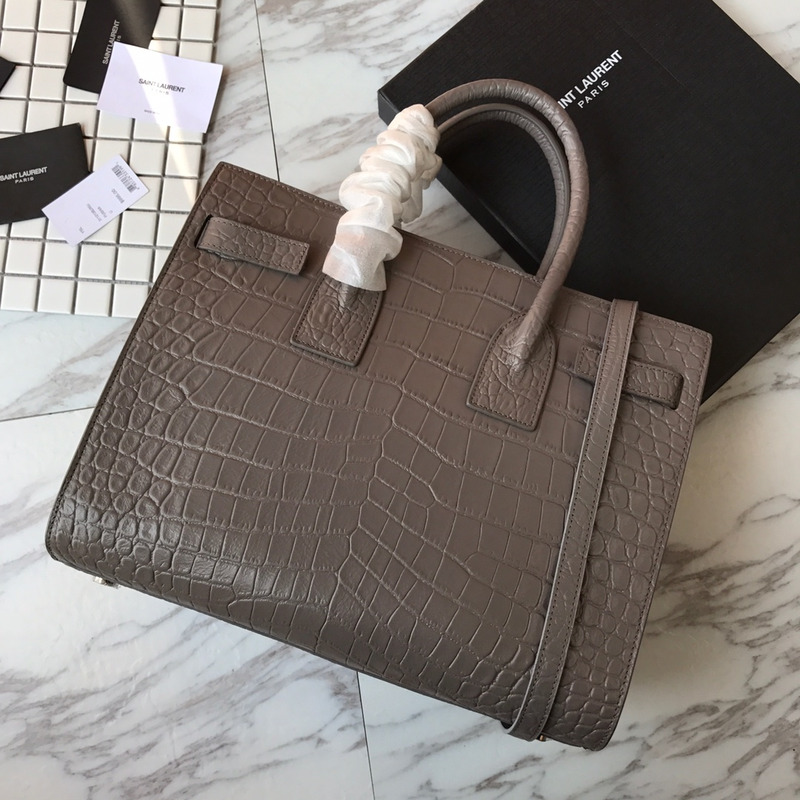 Saint Laurent Croc-Embossed Baby Sac De Jour Grey