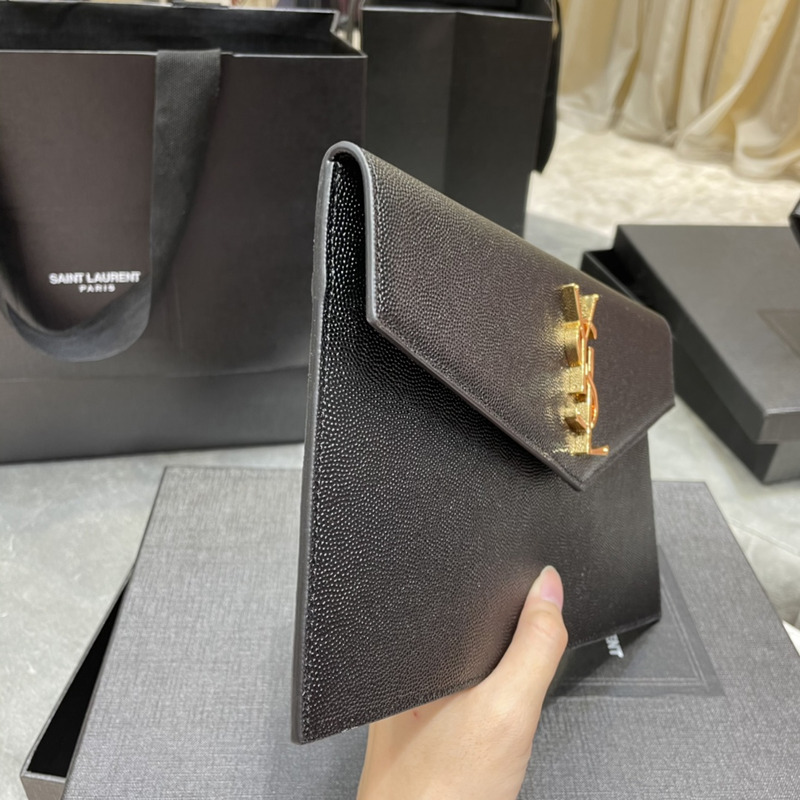 Saint Laurent Uptown Pouch In Grain De Poudre Embosses Leather Black