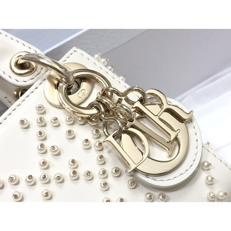 D*or mini lady D*or bag cannage lambskin with pearl white