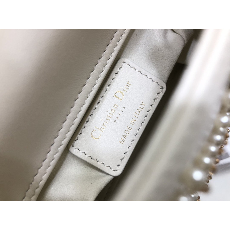 D*or mini lady D*or bag cannage lambskin with pearl white