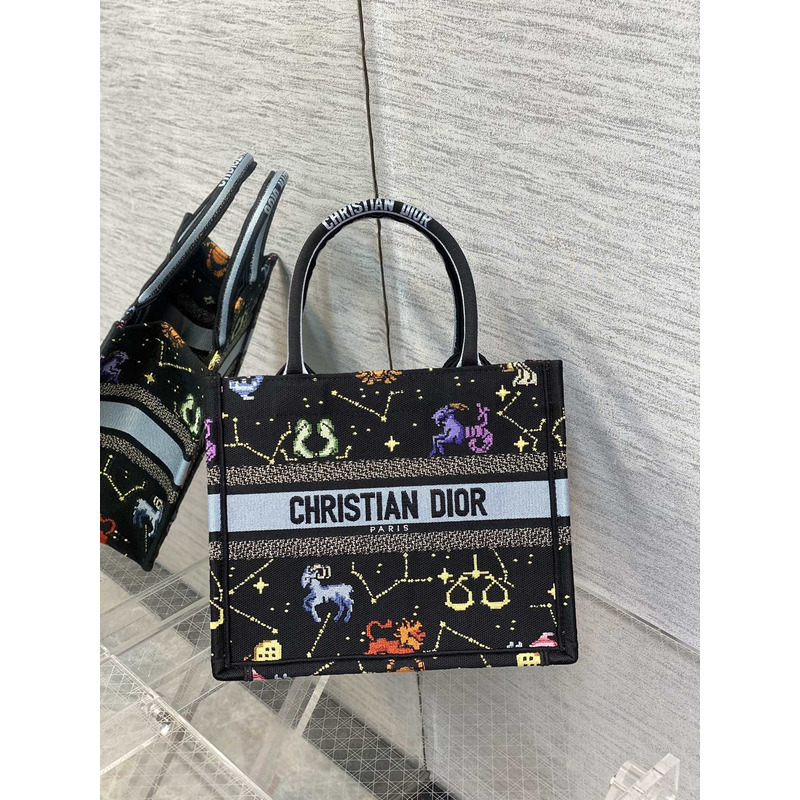 D*or medium lady d-lite bag pixel zodiac embroidery black multicolor