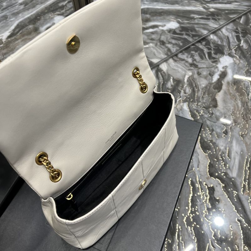 Saint Laurent Jamie Medium Chain Bag "Carrw Rive Gauche" In Lambskin White