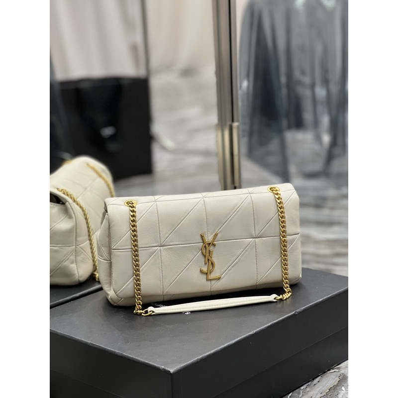 Saint Laurent Jamie Medium Chain Bag "Carrw Rive Gauche" In Lambskin White