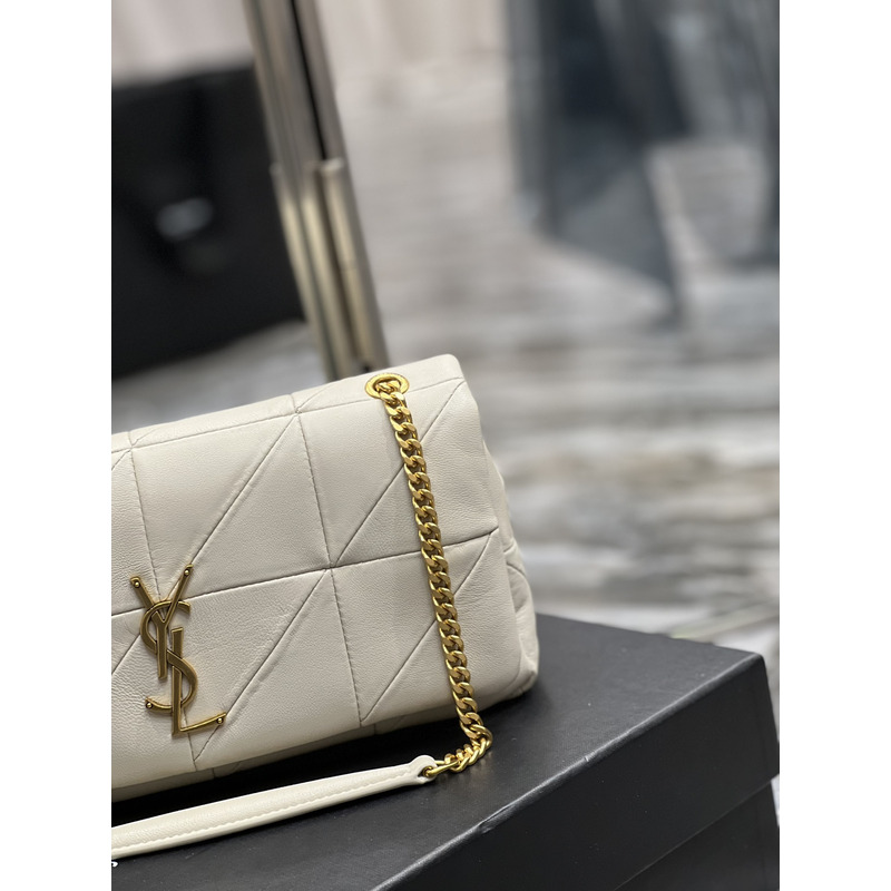 Saint Laurent Jamie Medium Chain Bag "Carrw Rive Gauche" In Lambskin White