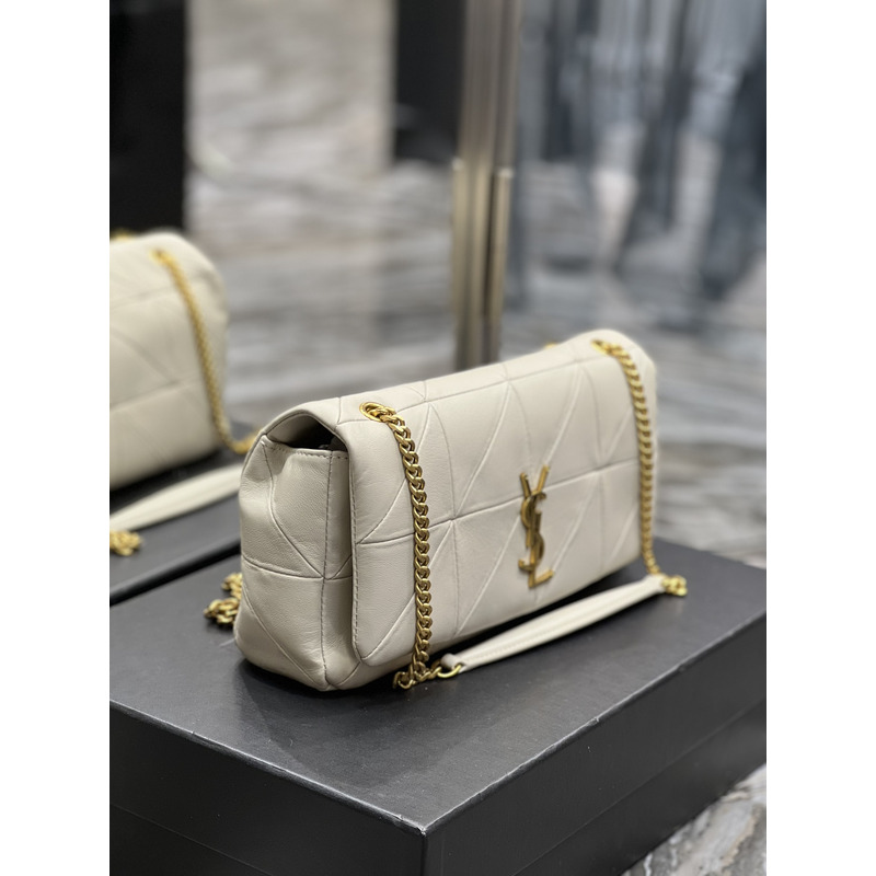 Saint Laurent Jamie Medium Chain Bag "Carrw Rive Gauche" In Lambskin White