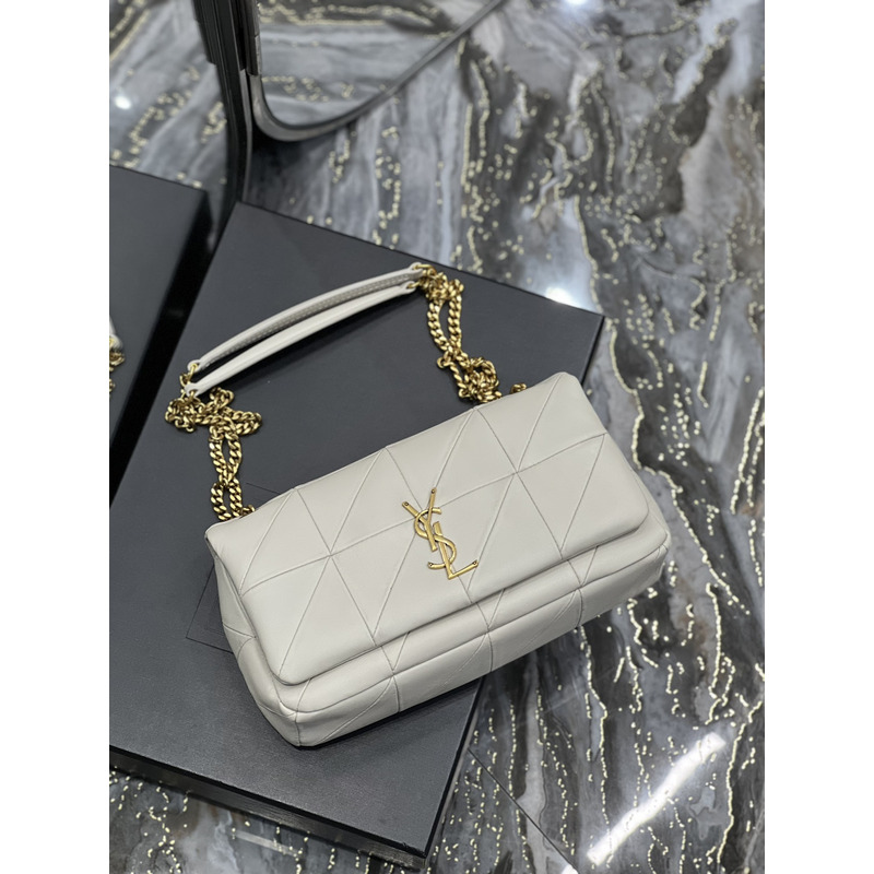 Saint Laurent Jamie Medium Chain Bag "Carrw Rive Gauche" In Lambskin White