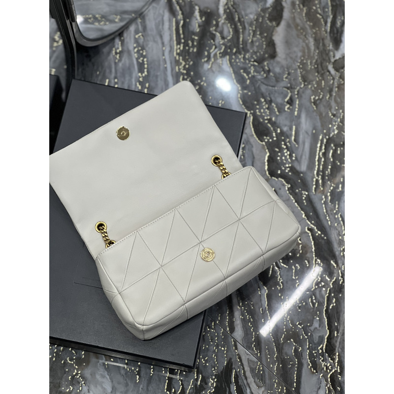 Saint Laurent Jamie Medium Chain Bag "Carrw Rive Gauche" In Lambskin White