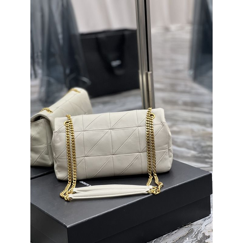 Saint Laurent Jamie Medium Chain Bag "Carrw Rive Gauche" In Lambskin White