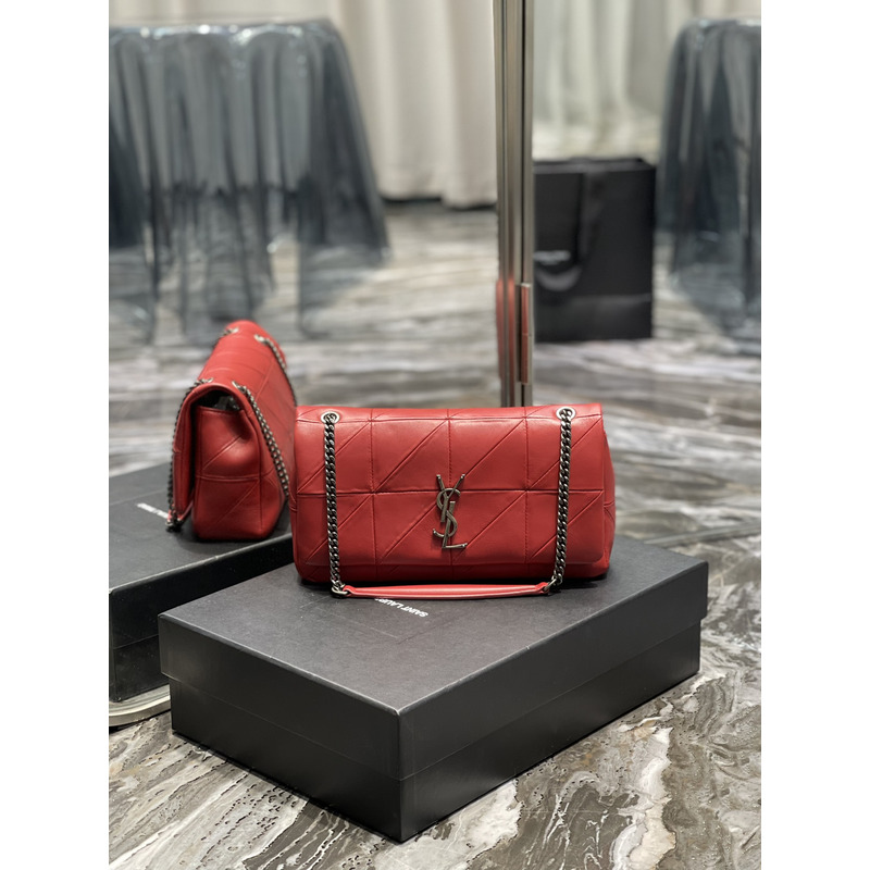 Saint Laurent Jamie Medium Chain Bag "Carrw Rive Gauche" In Lambskin Red