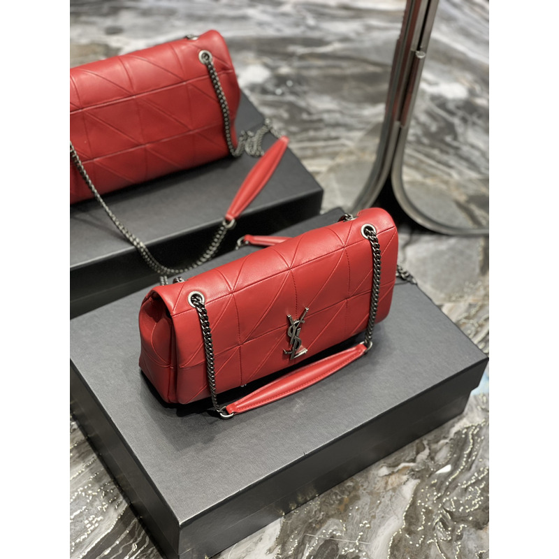 Saint Laurent Jamie Medium Chain Bag "Carrw Rive Gauche" In Lambskin Red