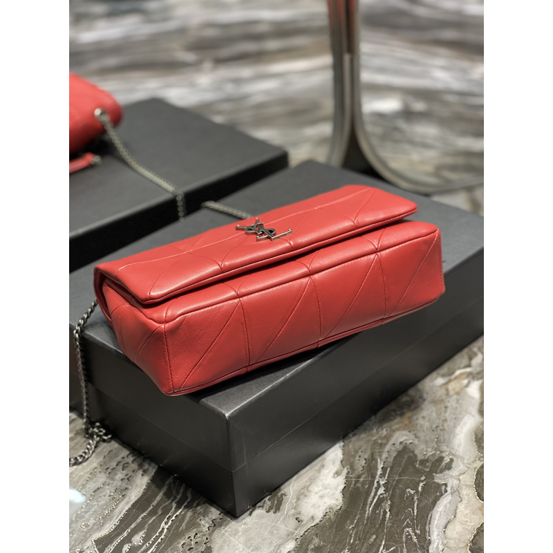 Saint Laurent Jamie Medium Chain Bag "Carrw Rive Gauche" In Lambskin Red