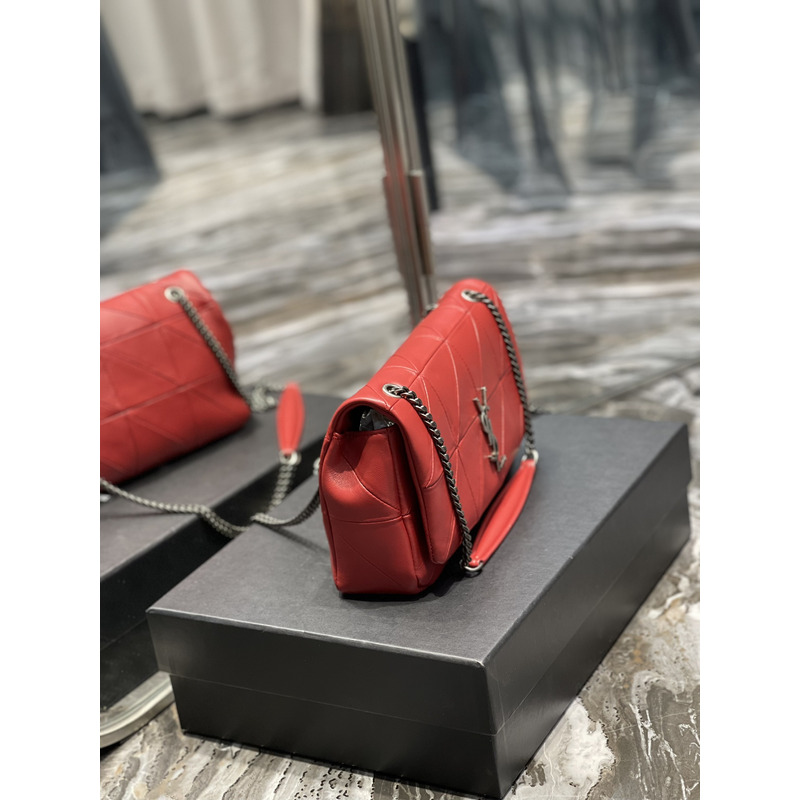 Saint Laurent Jamie Medium Chain Bag "Carrw Rive Gauche" In Lambskin Red