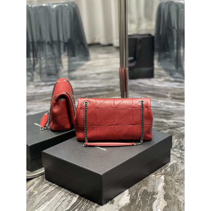 Saint Laurent Jamie Medium Chain Bag "Carrw Rive Gauche" In Lambskin Red