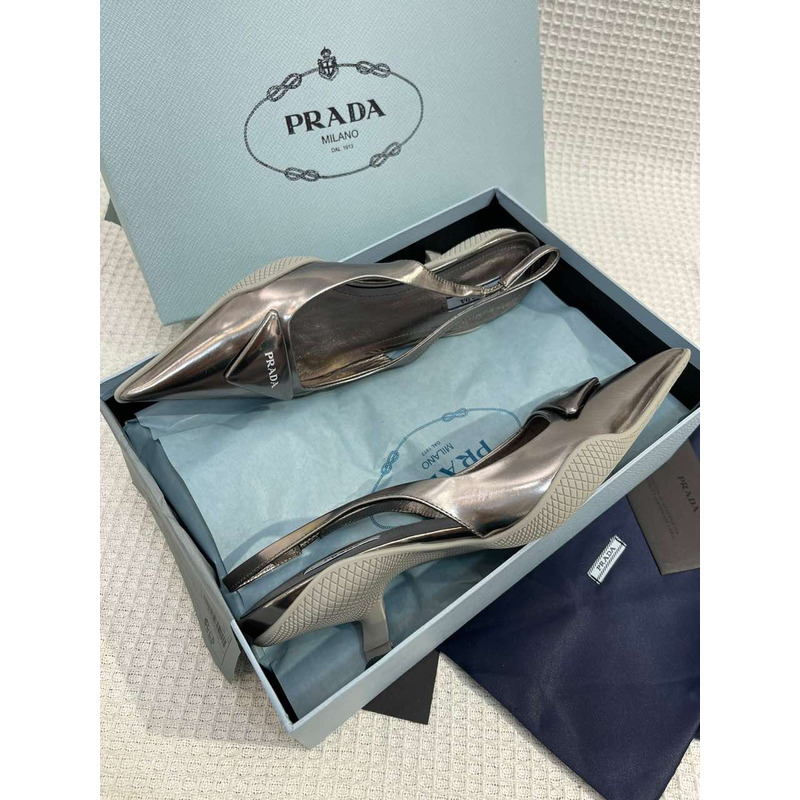 Pra*a brushed leather slingback pumps silver