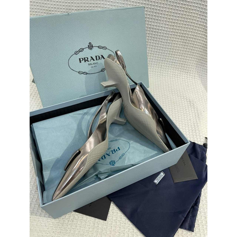 Pra*a brushed leather slingback pumps silver