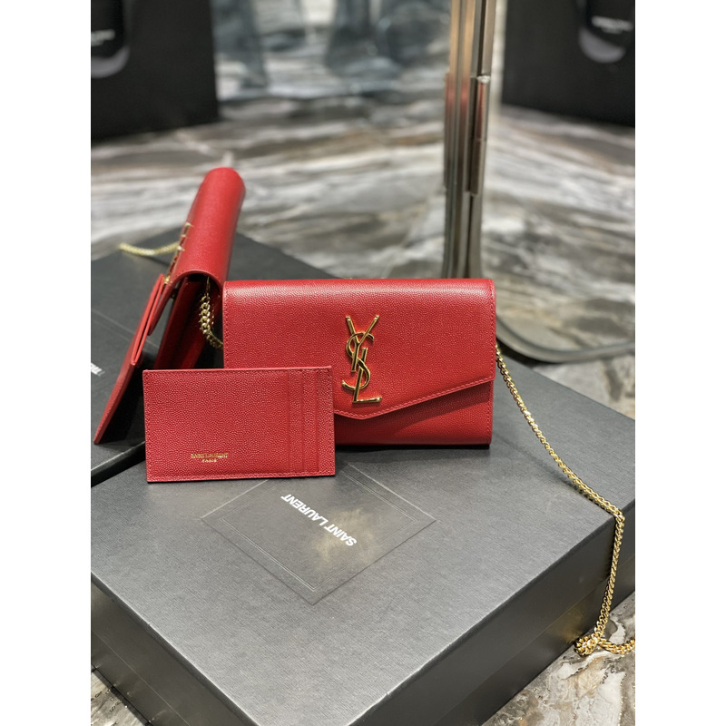 Saint Laurent Uptown Chain Wallet Red