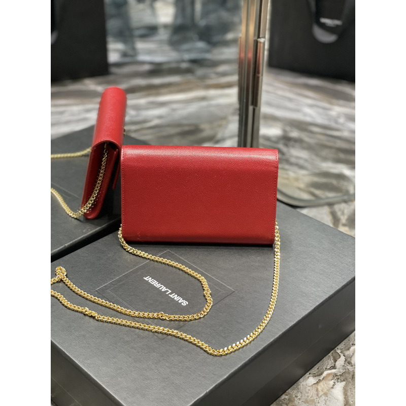 Saint Laurent Uptown Chain Wallet Red