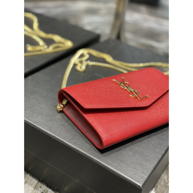 Saint Laurent Uptown Chain Wallet Red