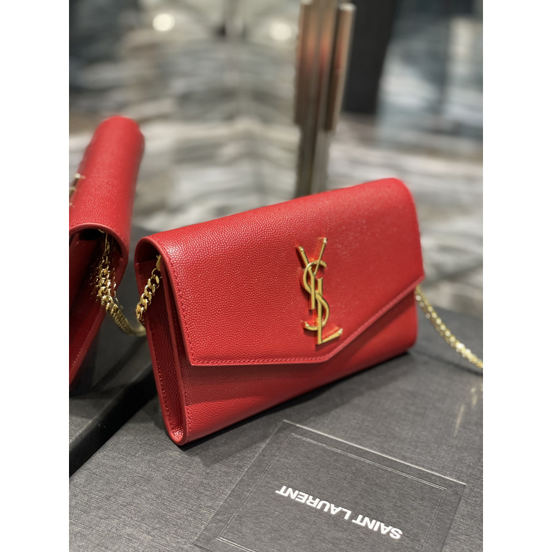 Saint Laurent Uptown Chain Wallet Red