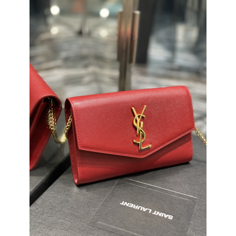 Saint Laurent Uptown Chain Wallet Red