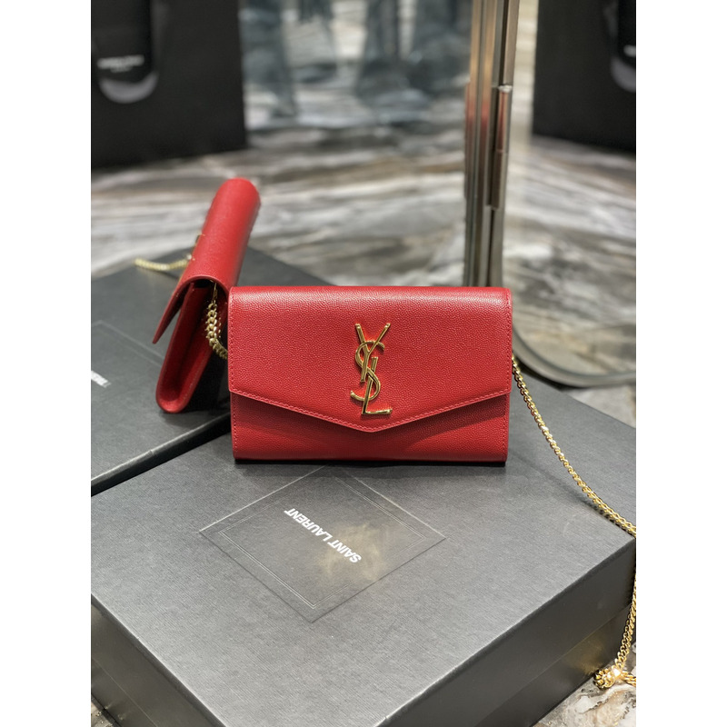 Saint Laurent Uptown Chain Wallet Red