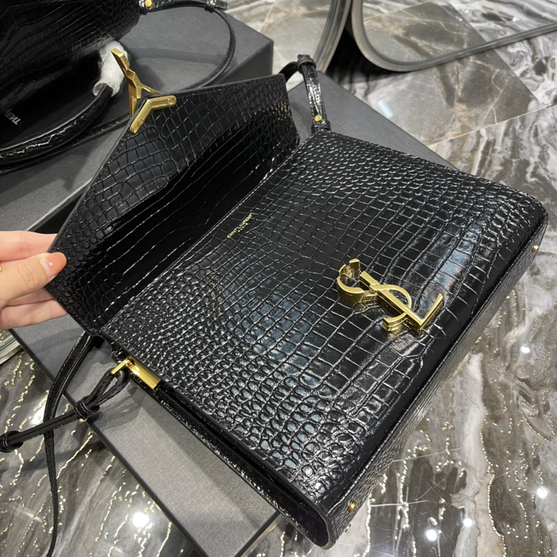 Saint Laurent Cassandra Medium Crocodile Embossed Leather Top Handle Bag Golden