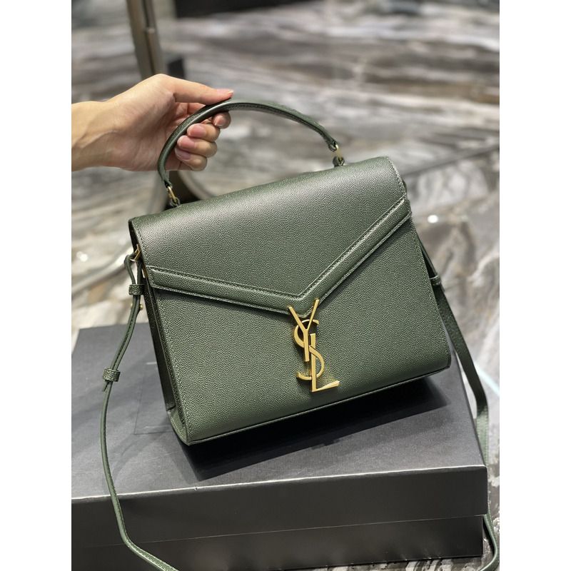 Saint Laurent Cassandra Medium Top Handle Bag In Grain De Poudre Emnossed Leather Paris Green