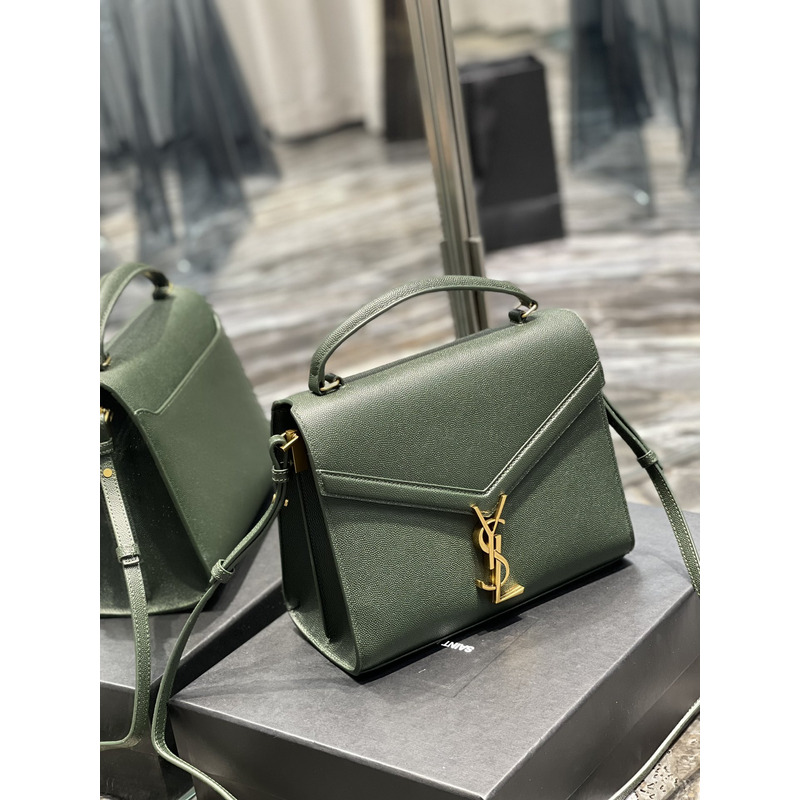 Saint Laurent Cassandra Medium Top Handle Bag In Grain De Poudre Emnossed Leather Paris Green