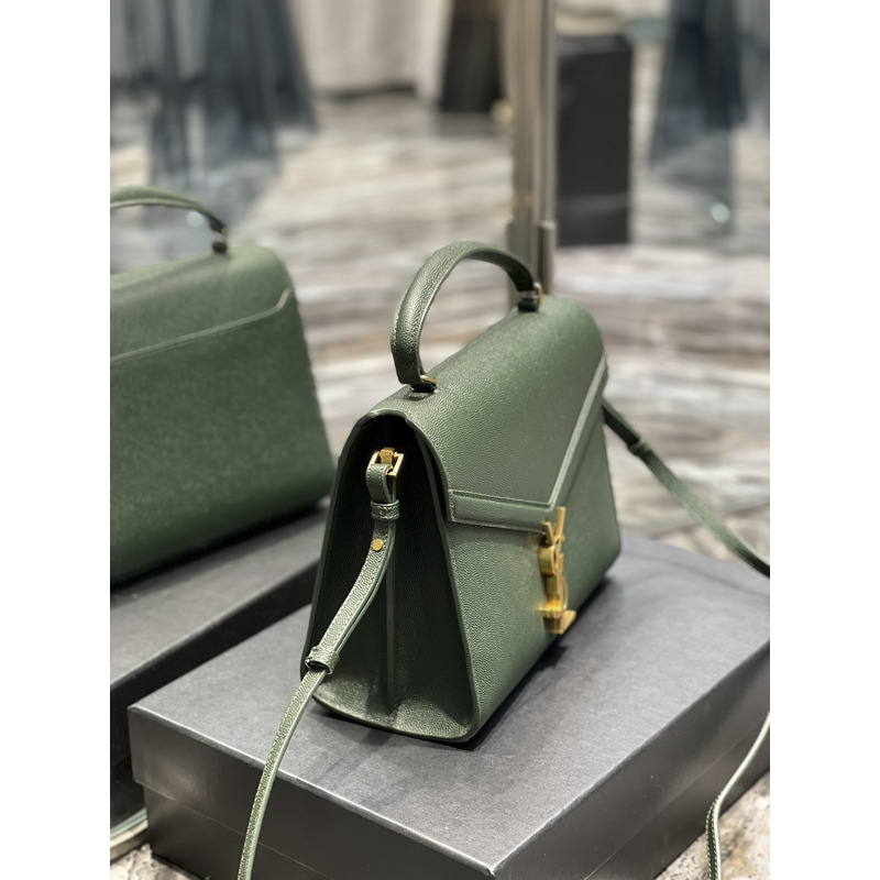 Saint Laurent Cassandra Medium Top Handle Bag In Grain De Poudre Emnossed Leather Paris Green