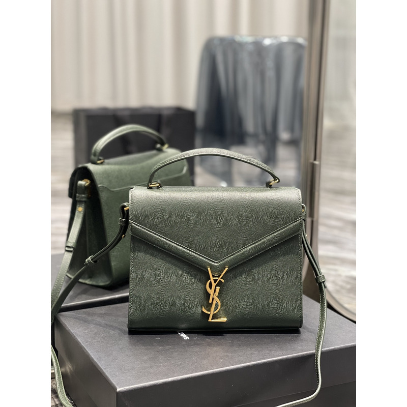 Saint Laurent Cassandra Medium Top Handle Bag In Grain De Poudre Emnossed Leather Paris Green