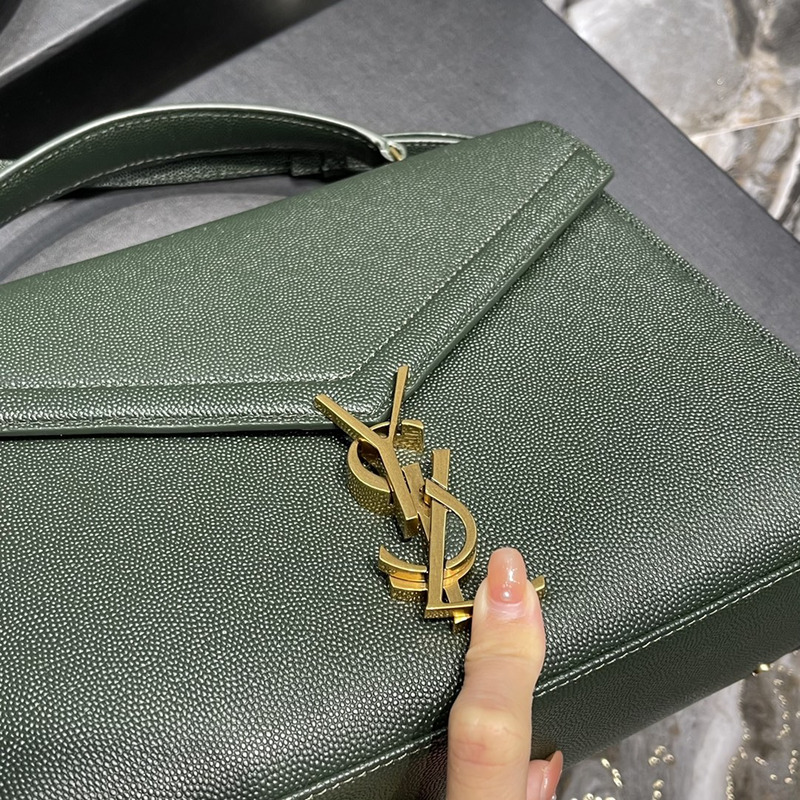 Saint Laurent Cassandra Medium Top Handle Bag In Grain De Poudre Emnossed Leather Paris Green