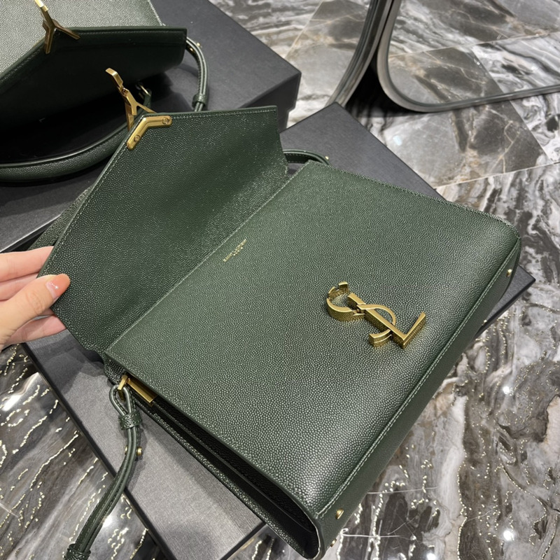 Saint Laurent Cassandra Medium Top Handle Bag In Grain De Poudre Emnossed Leather Paris Green